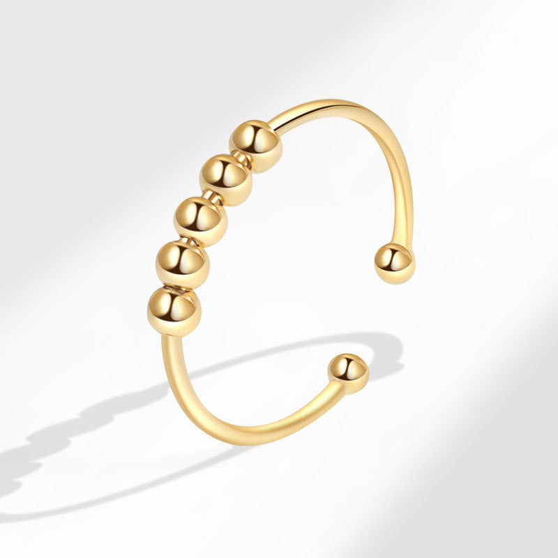 925 STERLING SILVER BEADED SLIDING FIDGET RING GOLD