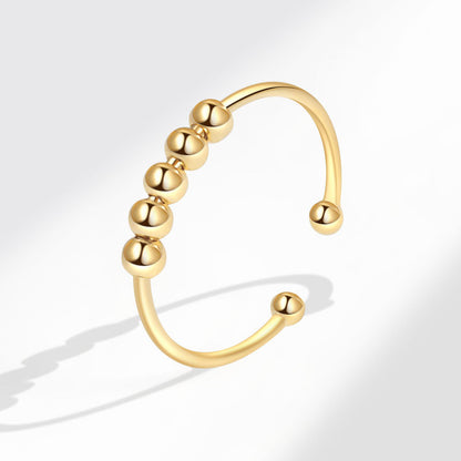 925 STERLING SILVER BEADED SLIDING FIDGET RING GOLD