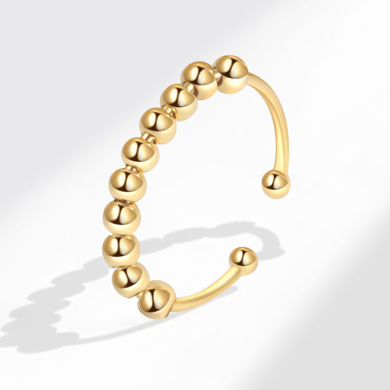 925 STERLING SILVER BEADED SLIDING FIDGET RING GOLD