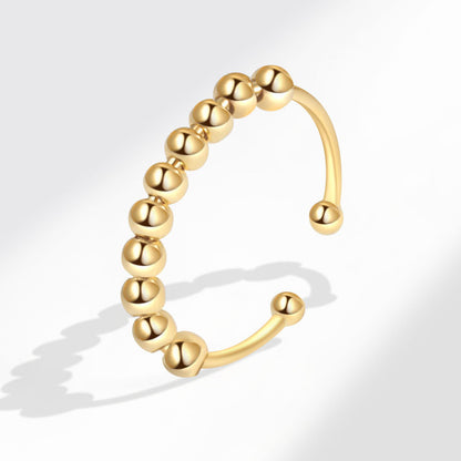 925 STERLING SILVER BEADED SLIDING FIDGET RING GOLD