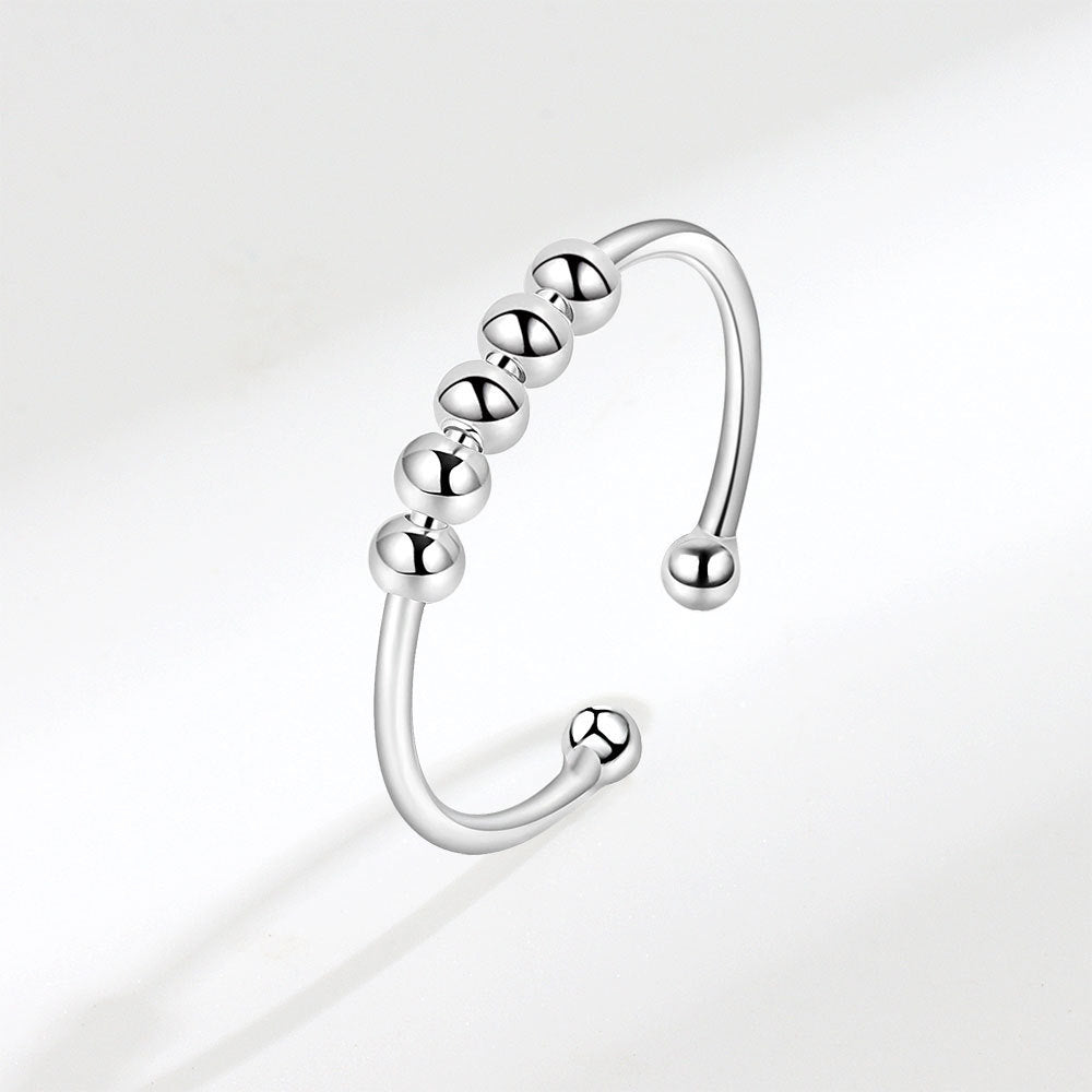 925 STERLING SILVER BEADED SLIDING FIDGET RING SILVER