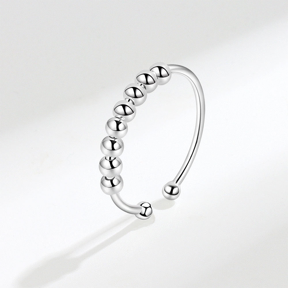 925 STERLING SILVER BEADED SLIDING FIDGET RING SILVER