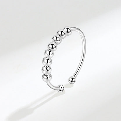 925 STERLING SILVER BEADED SLIDING FIDGET RING SILVER