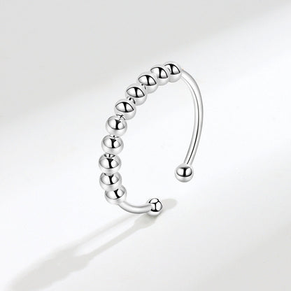 925 STERLING SILVER BEADED SLIDING FIDGET RING SILVER