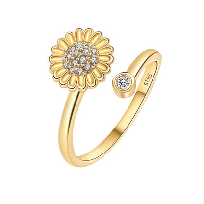 925 STERLING SILVER FLOWER SPINNING RING GOLD