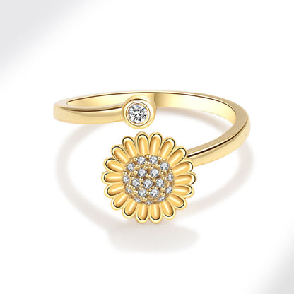 925 STERLING SILVER FLOWER SPINNING RING GOLD