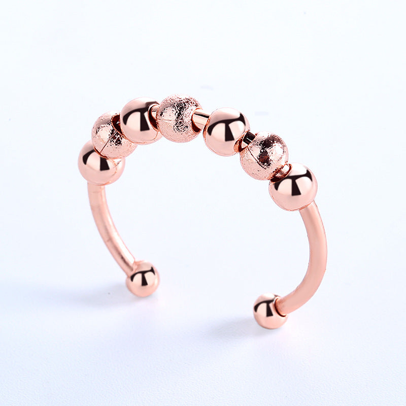 ADJUSTABLE BEADED SLIDING ANXIETY RING ROSE GOLD