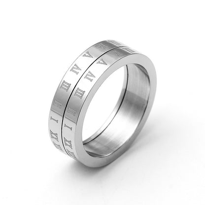 ROMAN NUMERAL TITANIUM ROTATING FIDGET RING FOR MEN
